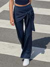 Women's High-Elastic Lace-up Long Pants Navy Blue