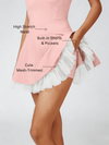 Mesh-Trimmed High-Elastic Waist Tennis Skirt Pink