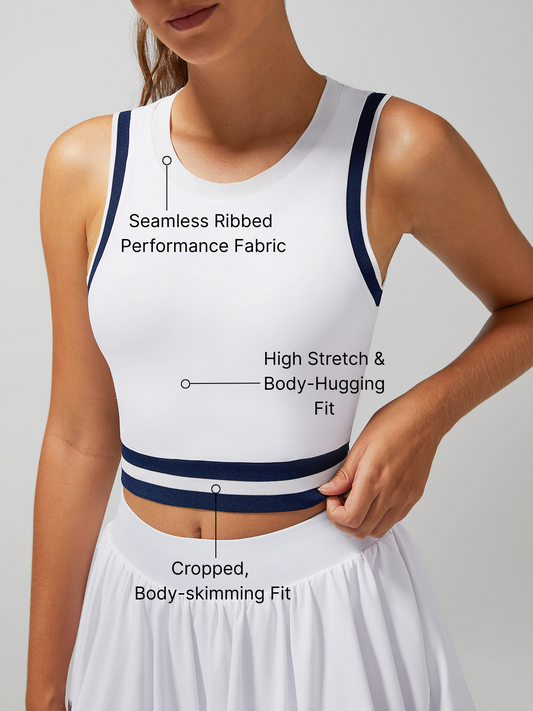 Seamless Ribbed Performance Fabric Crew Neck Crop Tank Top