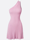 Faux Two-Piece One Shoulder Knit Sleeveless Golf Dress Pink