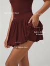 Pocket Stitching Bubble Tennis Skirt Burgundy