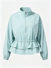 Women's Water-Repellent Drawstring Ruffled Stand Collar Jacket Blue