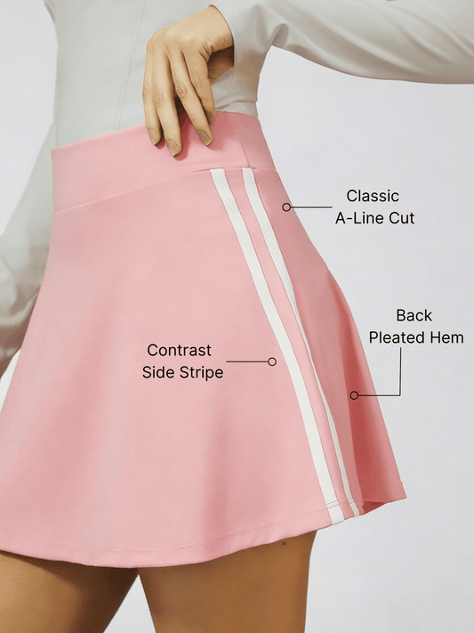 Retro Side Stripe Back Pleated A-line Tennis Skirt Pink