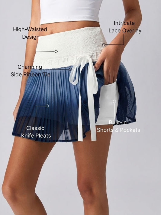 Tummy Control Ombre Pleated A-Line Tennis Skirt Navy Blue
