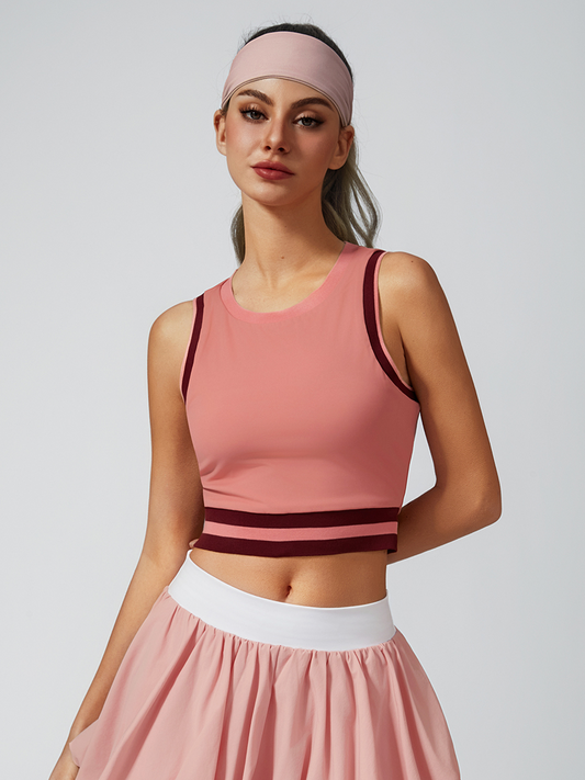 Seamless Ribbed Performance Fabric Crew Neck Crop Tank Top Berry Pink