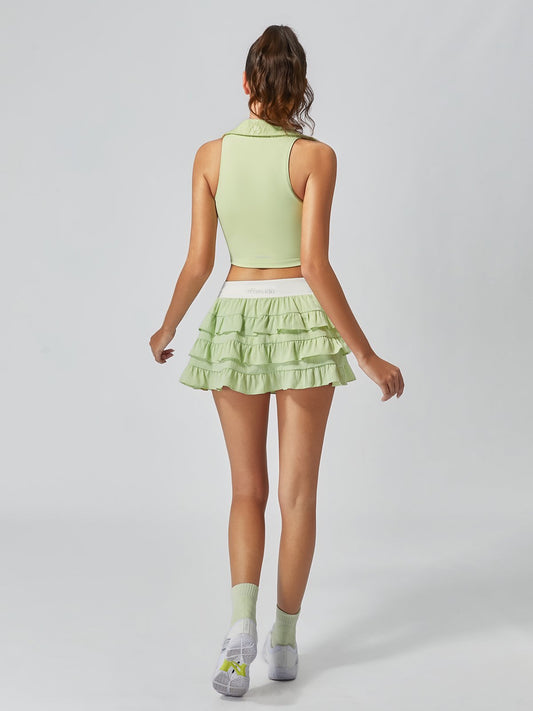 High Elasticity Lace Polo Crop Tank Top Green