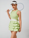 Built-in Bra Bow Folds Crew Neck Sleeveless Tennis Dress