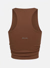 Women's Built-in Bra Shirred Crew Neck Sleeveless Tank Top Brown