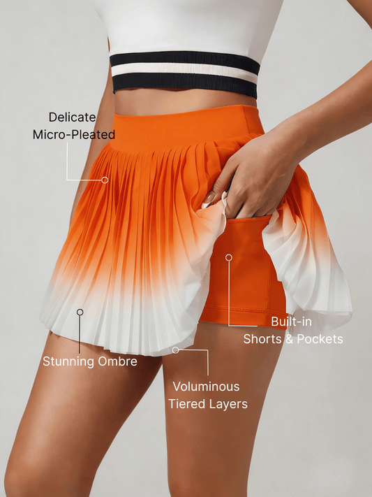 Breathable Ombre Pleated A-Line Tennis Skirt Orange