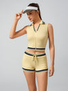 Women's Full-Zip Knit Polo Collar Sleeveless Crop Tank Top
