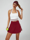 Retro Side Stripe Back Pleated A-line Tennis Skirt Pink