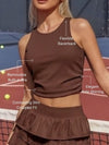 Women's Built-in Bra Shirred Crew Neck Sleeveless Tank Top Brown