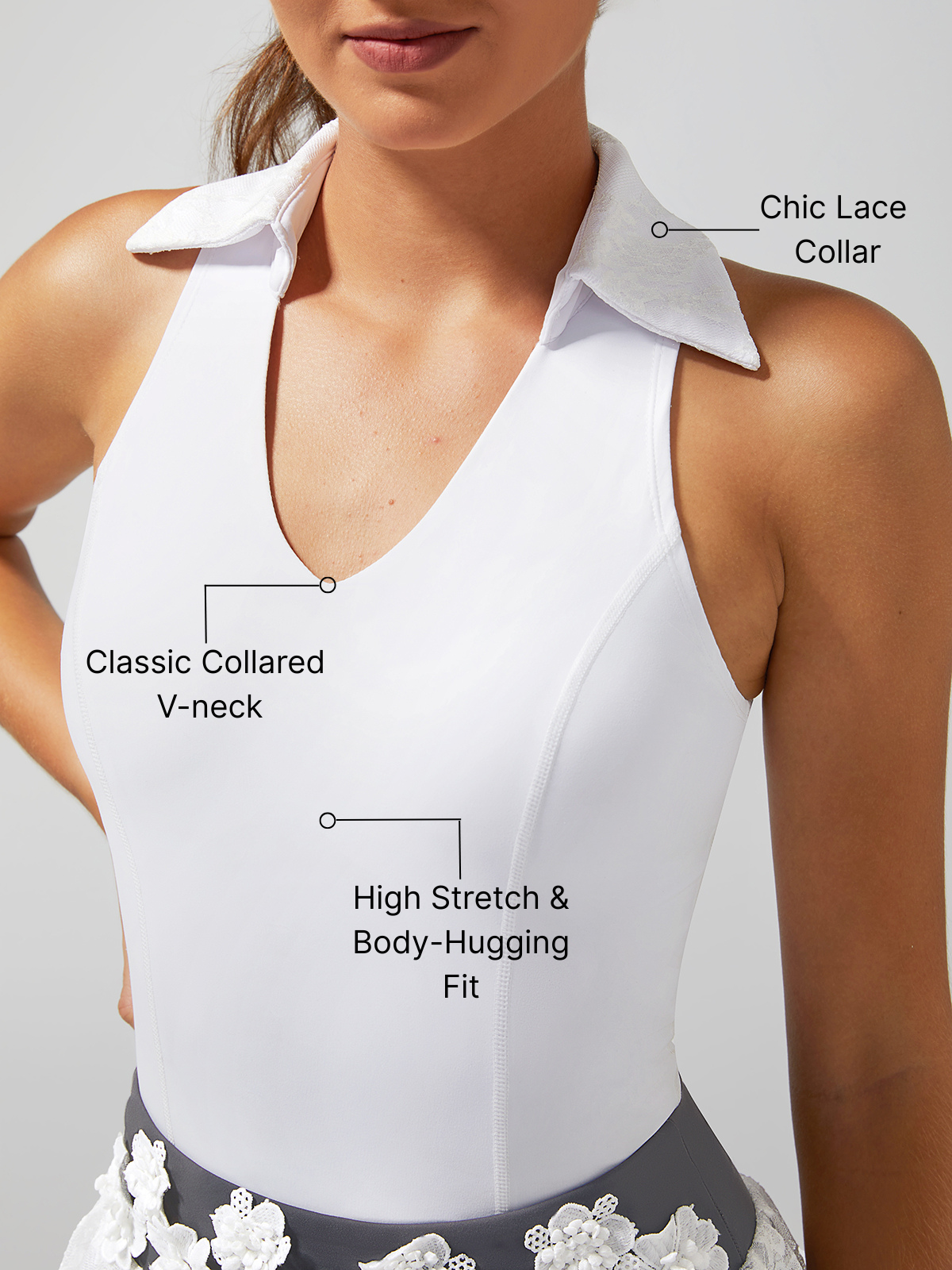 High Elasticity Lace Polo Tank Top