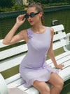 Built-in Bra 3D Floral Cut Out Round Neck Sleeveless Tennis Dress