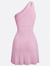 Faux Two-Piece One Shoulder Knit Sleeveless Tennis Dress Pink