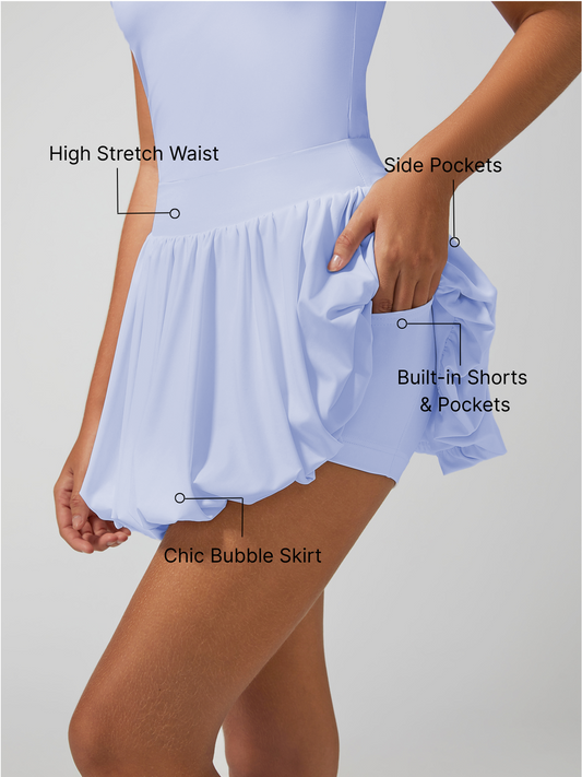 Pocket Stitching Bubble Tennis Skirt Blue