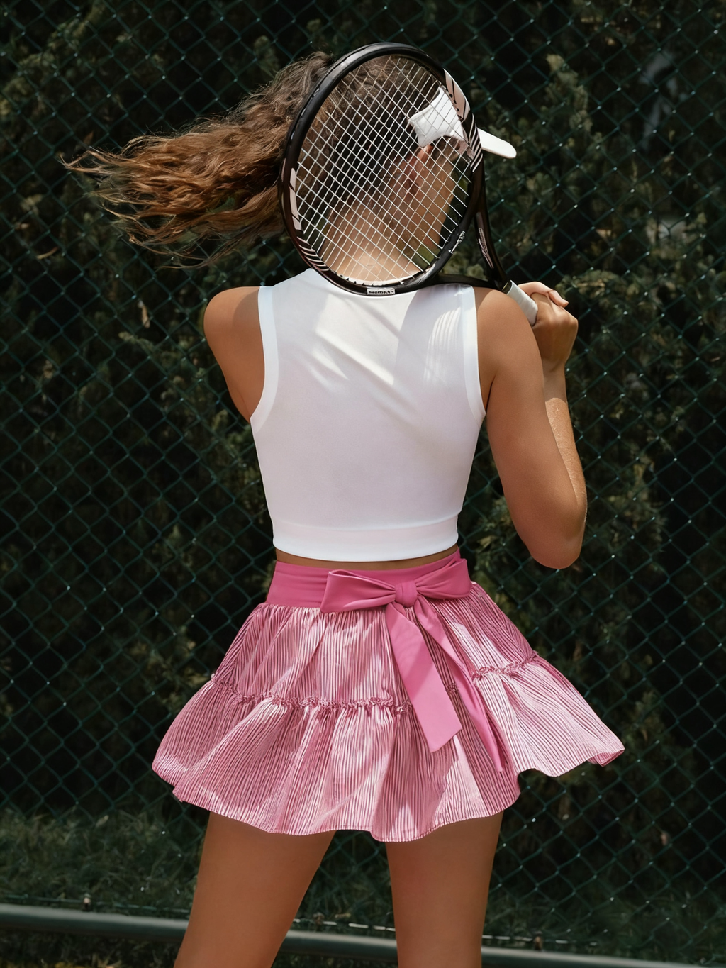 High-stretch Waistband Bow Tennis Skirt