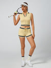 Women's Full-Zip Knit Polo Collar Sleeveless Crop Tank Top
