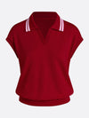 Contrast Tipping V-Neck Loose Polo Top