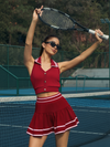 Collegiate Stripes Pleated Tennis Skirt Red