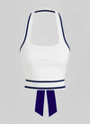 Cute Bow Halter Neckline Crop Tank Top with Built-in Bra