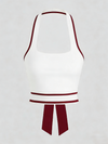 Cute Bow Halter Neckline Crop Tank Top with Built-in Bra