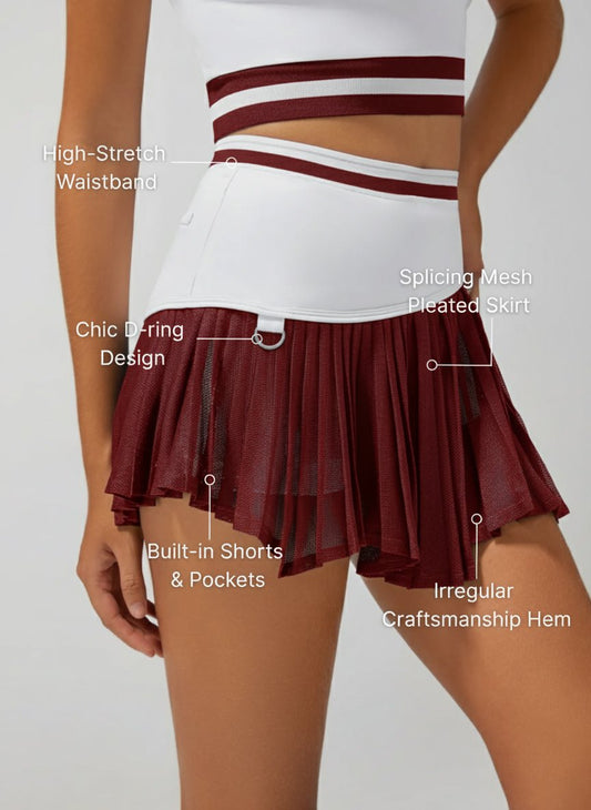 Pleated Irregular Craftsmanship Tennis Skirt Burgundy
