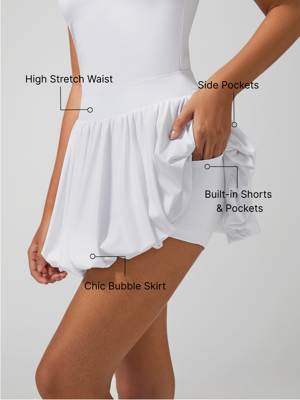 Pocket Stitching Bubble Tennis Skirt