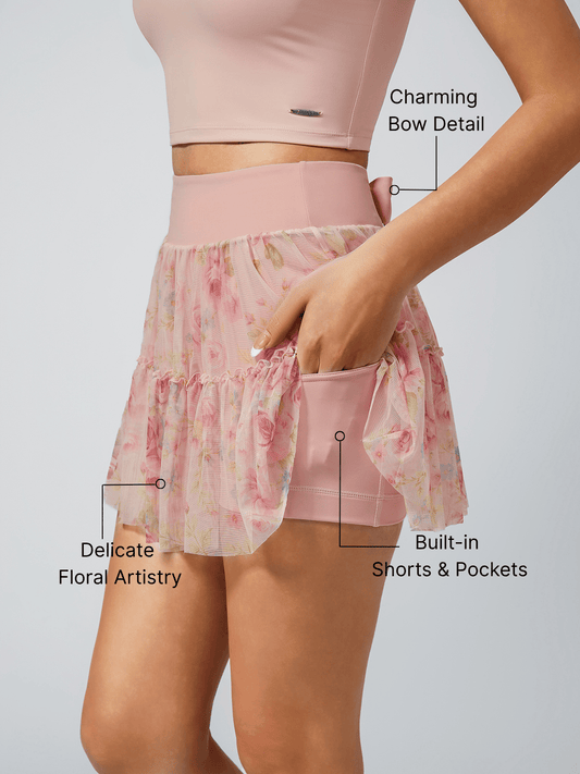 Quick-Dry Bow Floral A-Line Tennis Skirt