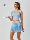 Quick-Dry Bow Floral A-Line Pickleball Skirt Light Blue
