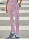 Women's High-Elastic Lace-up Long Pants Pink