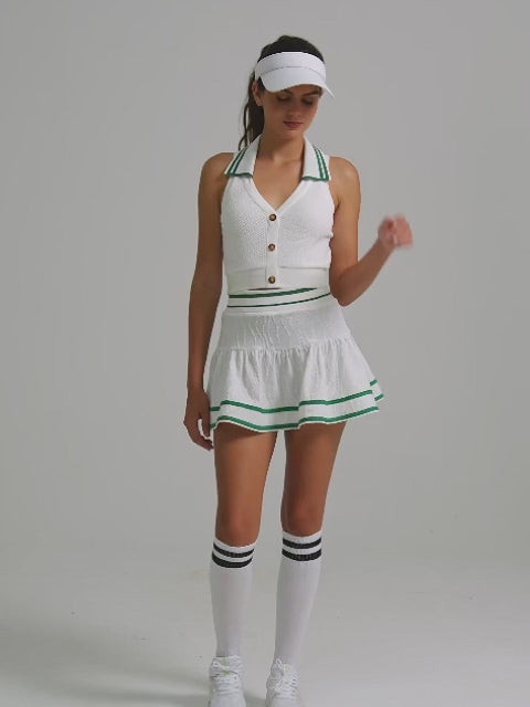 Collegiate Stripes Pleated Tennis Skirt Red Navyblue