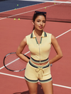 Women's Full-Zip Knit Polo Collar Sleeveless Crop Tank Top