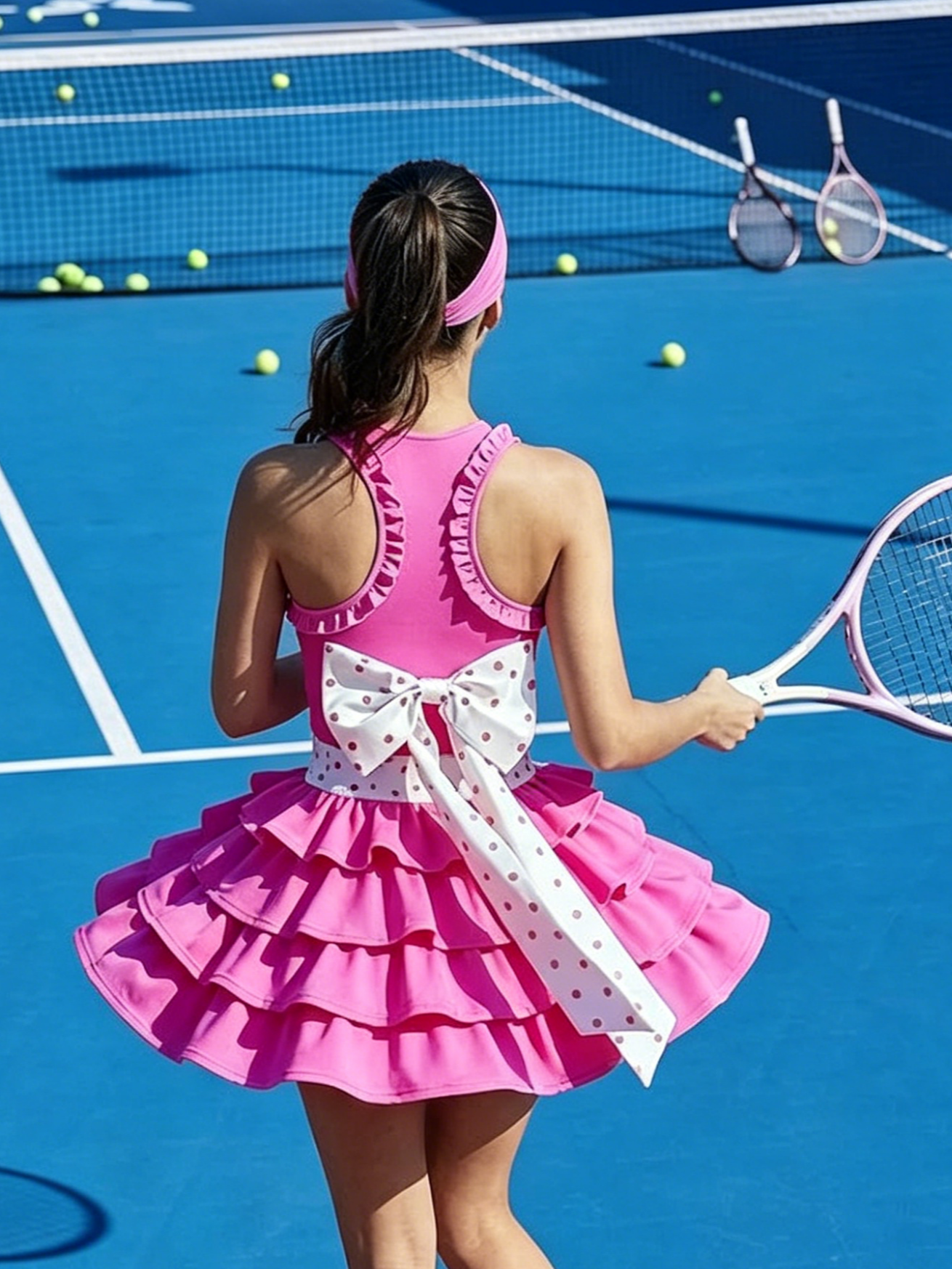 Built-in Bra Bow Folds Crew Neck Sleeveless Tennis Dress