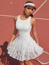 Built-in Bra 3D Floral Cut Out Lace Crew Neck Sleeveless Tennis Dress White
